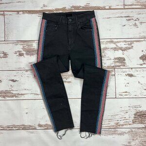 Mother High Waisted Looker Ankle Fray Skinny Jeans Size 24 Guilty Glitter Racer